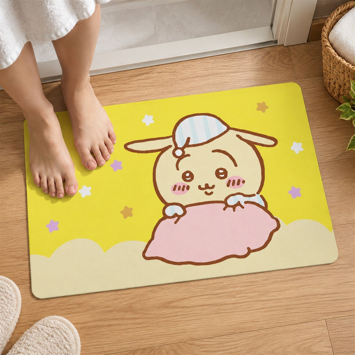 Absorbent Bathroom Mat Cute Cartoon Bunny Print Quick Dry Mat (1 Pc 60x40 Cm)
