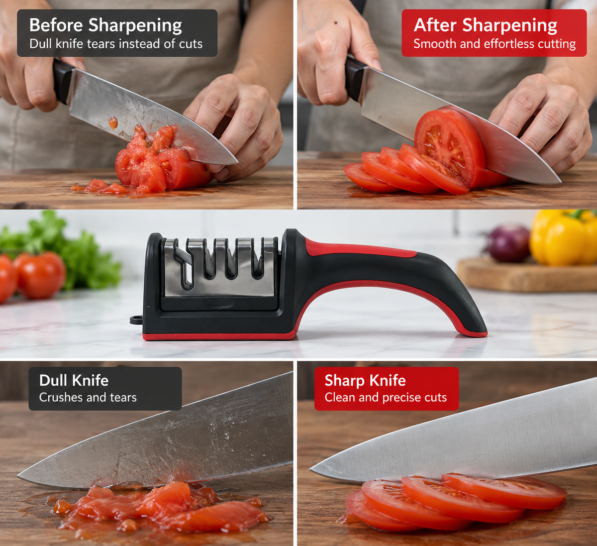 Sharp Blades, Effortless Cutting – 4-in-1 Manual Knife Sharpener for Knives & Scissors