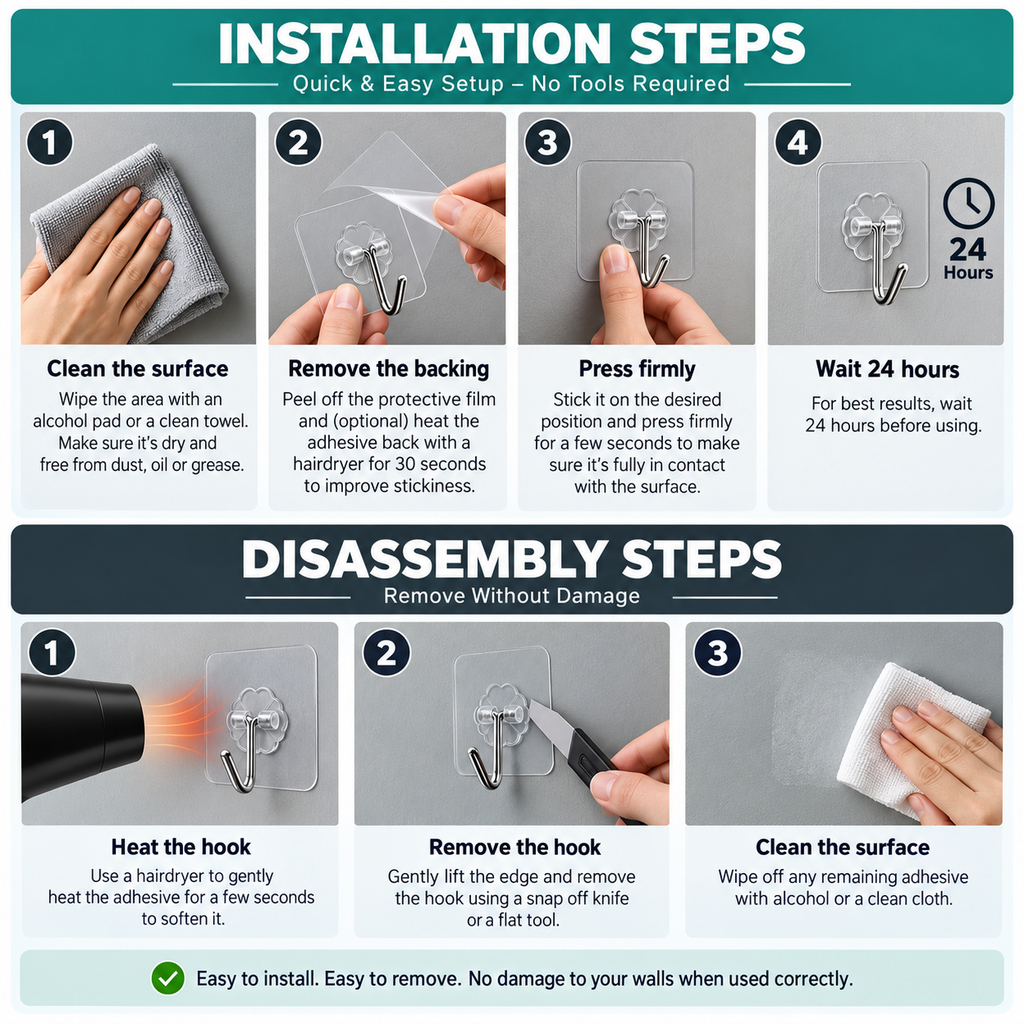 One Hook, Endless Uses – Heavy Duty Adhesive Wall Hooks | 10 Pc