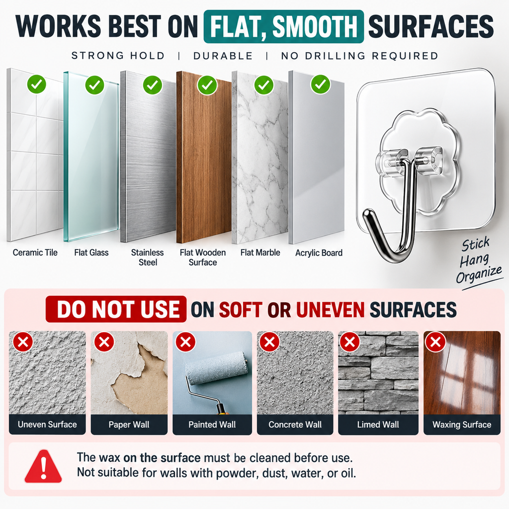 One Hook, Endless Uses – Heavy Duty Adhesive Wall Hooks | 10 Pc