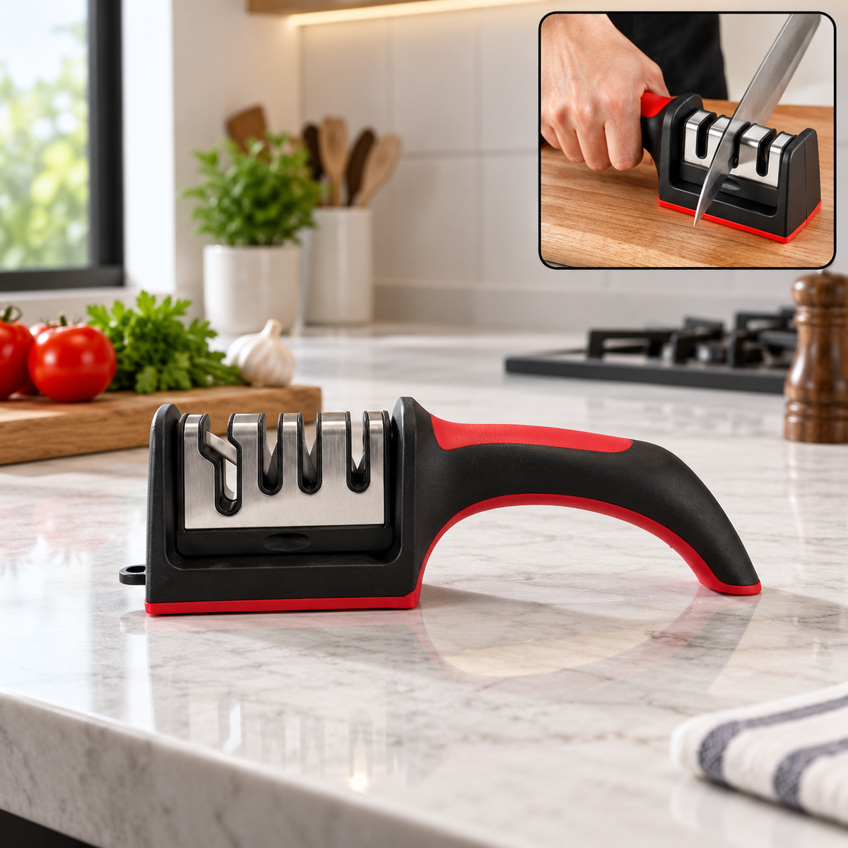 Sharp Blades, Effortless Cutting – 4-in-1 Manual Knife Sharpener for Knives & Scissors