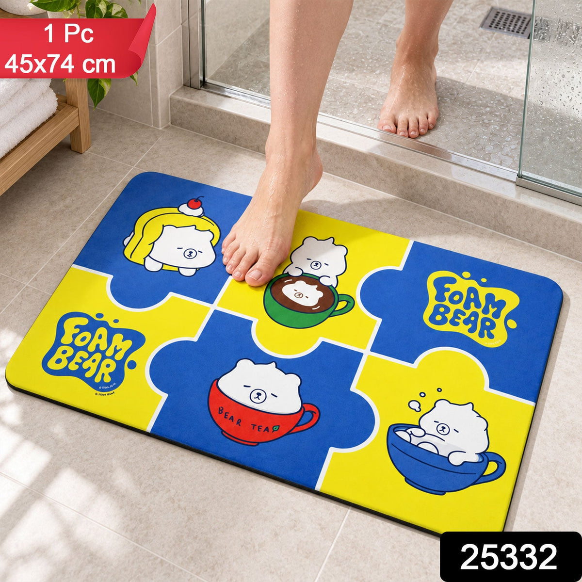 Absorbent Bathroom Mat Cute Cartoon Bear Print Quick Dry Mat (1 Pc 45x74 Cm)