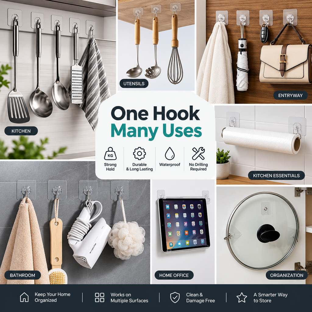 One Hook, Endless Uses – Heavy Duty Adhesive Wall Hooks | 10 Pc