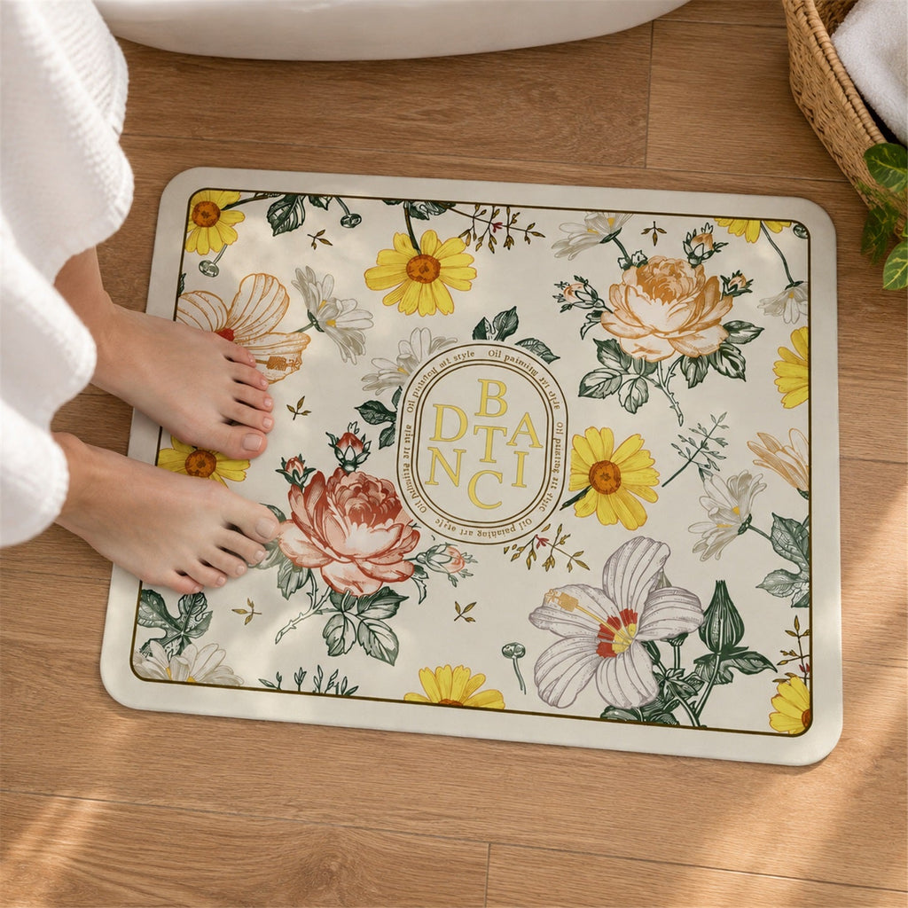 Absorbent Bathroom Mat Floral Print Quick Dry Bath Mat (1 Pc 50x40 Cm)