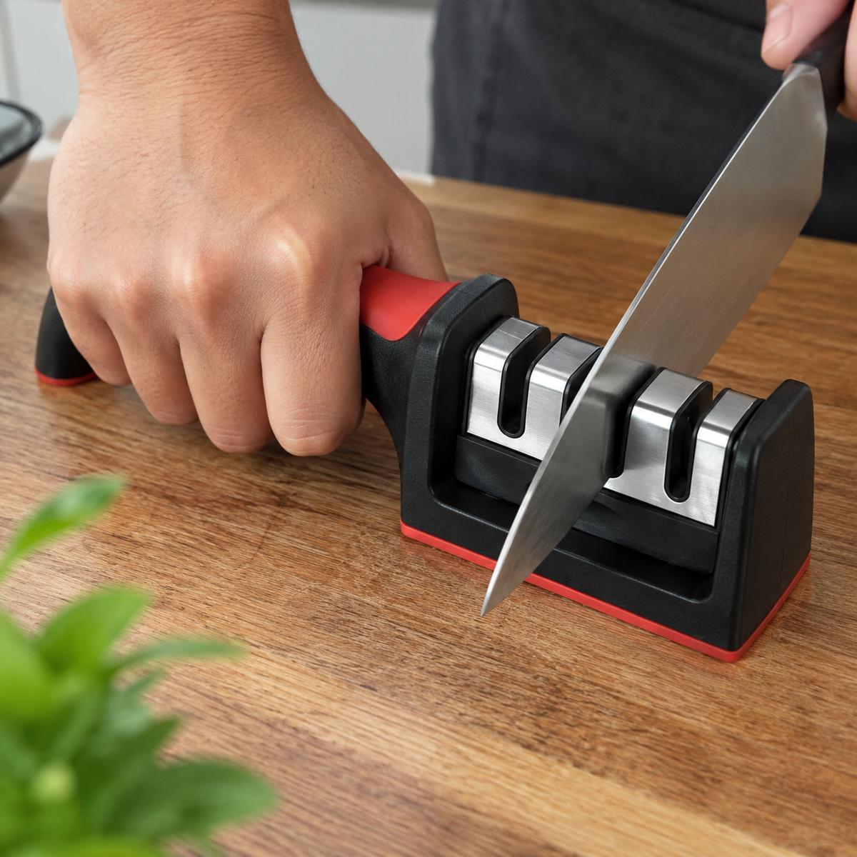 Sharp Blades, Effortless Cutting – 4-in-1 Manual Knife Sharpener for Knives & Scissors