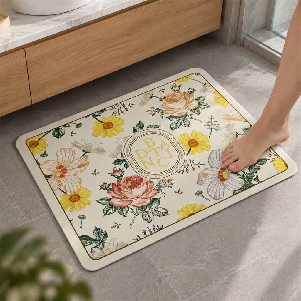 Absorbent Bathroom Mat Floral Print Quick Dry Bath Mat (1 Pc 50x40 Cm)