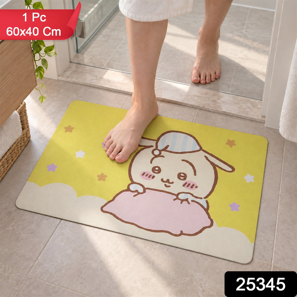 Absorbent Bathroom Mat Cute Cartoon Bunny Print Quick Dry Mat (1 Pc 60x40 Cm)