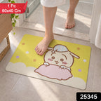 Absorbent Bathroom Mat Cute Cartoon Bunny Print Quick Dry Mat (1 Pc 60x40 Cm)