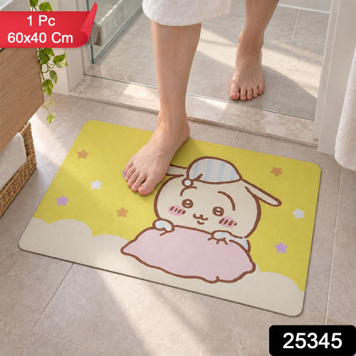 Absorbent Bathroom Mat Cute Cartoon Bunny Print Quick Dry Mat (1 Pc 60x40 Cm)