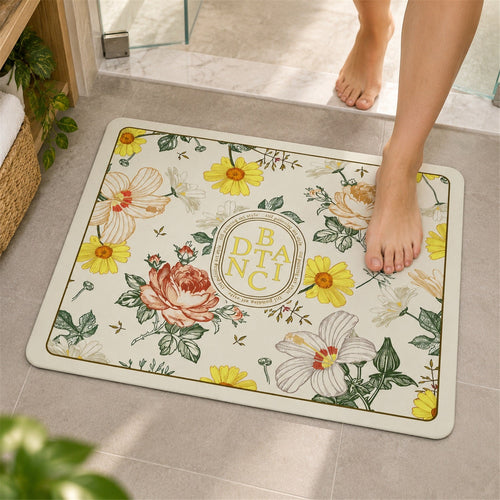 Absorbent Bathroom Mat Floral Print Quick Dry Bath Mat (1 Pc 50x40 Cm)