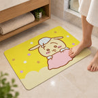 Absorbent Bathroom Mat Cute Cartoon Bunny Print Quick Dry Mat (1 Pc 60x40 Cm)
