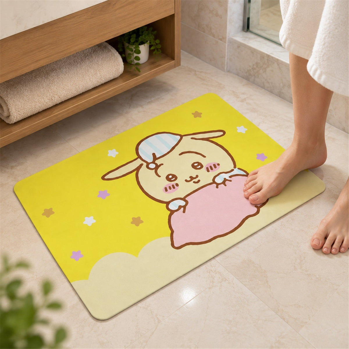 Absorbent Bathroom Mat Cute Cartoon Bunny Print Quick Dry Mat (1 Pc 60x40 Cm)