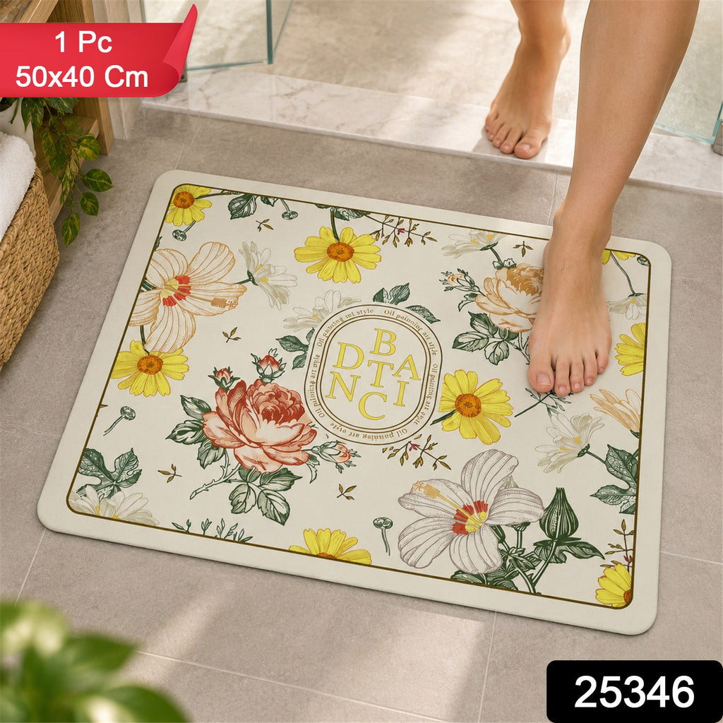 Absorbent Bathroom Mat Floral Print Quick Dry Bath Mat (1 Pc 50x40 Cm)