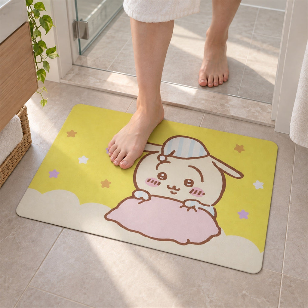 Absorbent Bathroom Mat Cute Cartoon Bunny Print Quick Dry Mat (1 Pc 60x40 Cm)