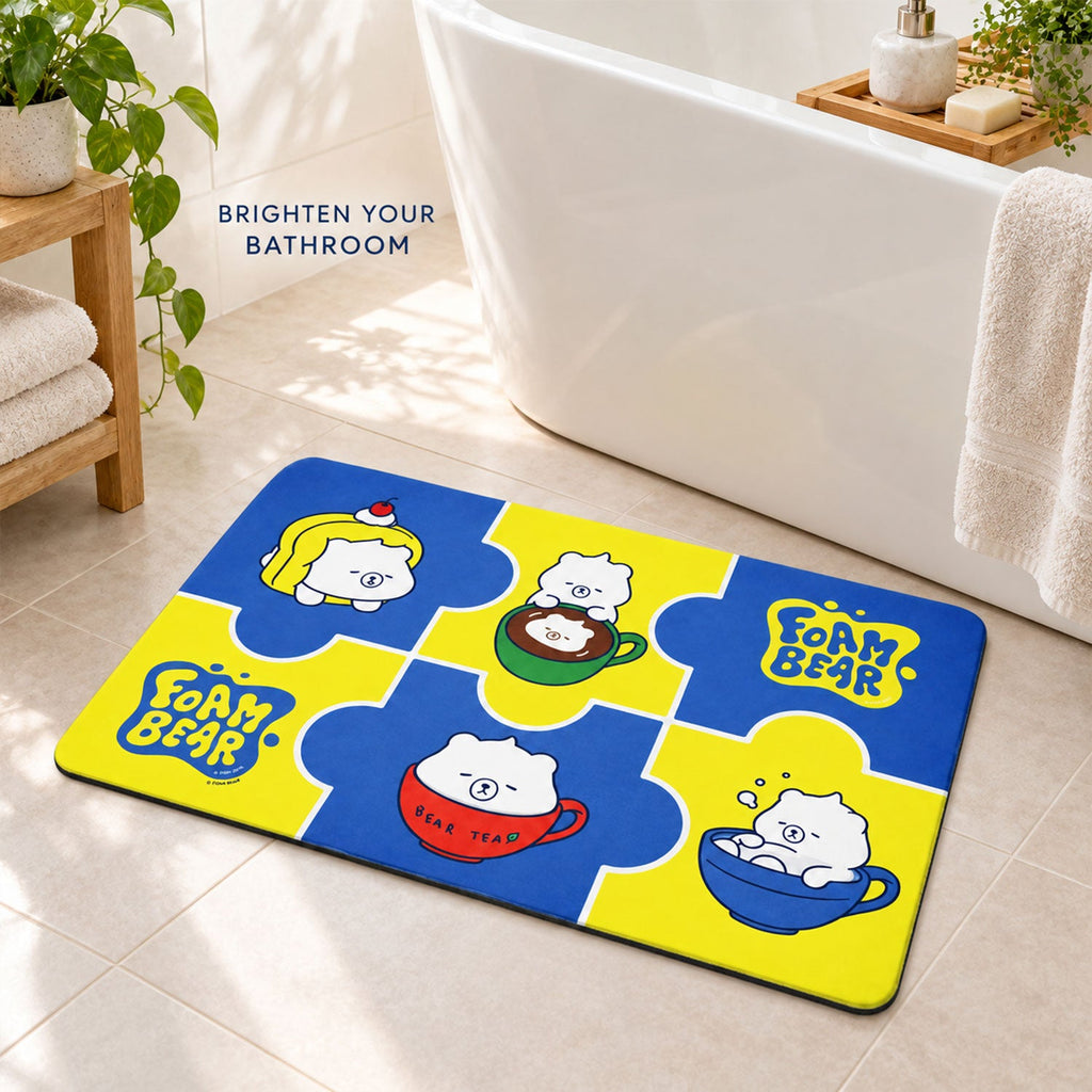 Absorbent Bathroom Mat Cute Cartoon Bear Print Quick Dry Mat (1 Pc 45x74 Cm)